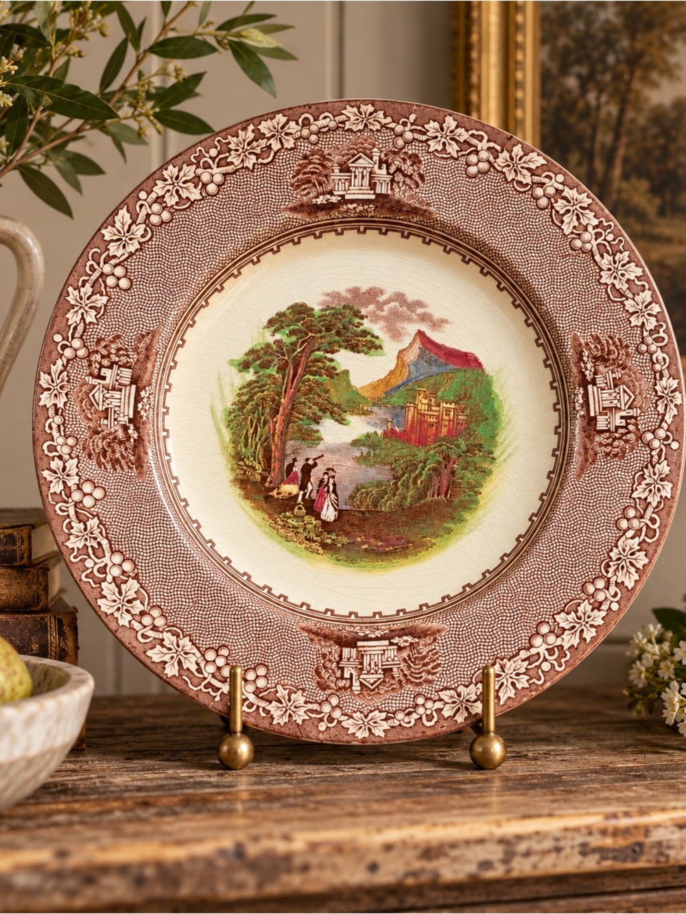 Royal Staffordshire Jenny Lind 1795 Brown Multicolor Transferware Plate